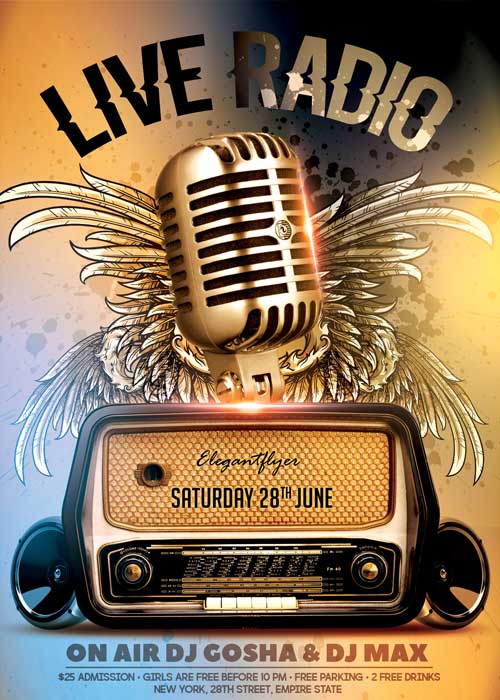 Live Radio Party Flyer PSD Template + Facebook Cover